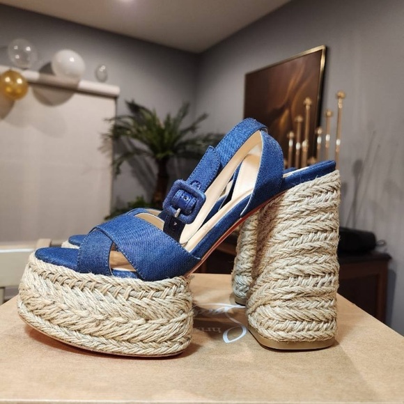 NEW Christian Louboutin Super Mariza Denim Platform Dandal size 40 - Picture 1 of 12